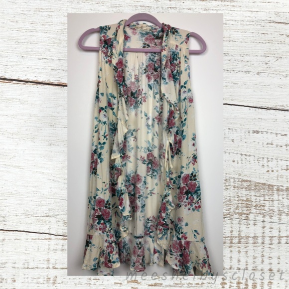 entro Sweaters - Entro Floral Print Flowy Sleeveless Cardigan Vest